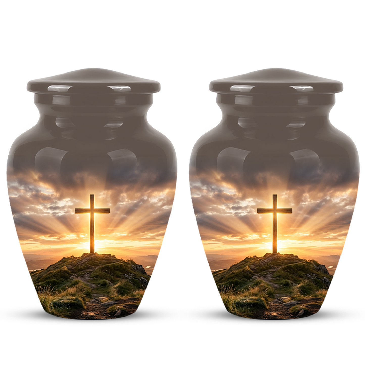 Christian Cross Cremation Urn - Sunrise Scenic Burial Urns For Human Ashes