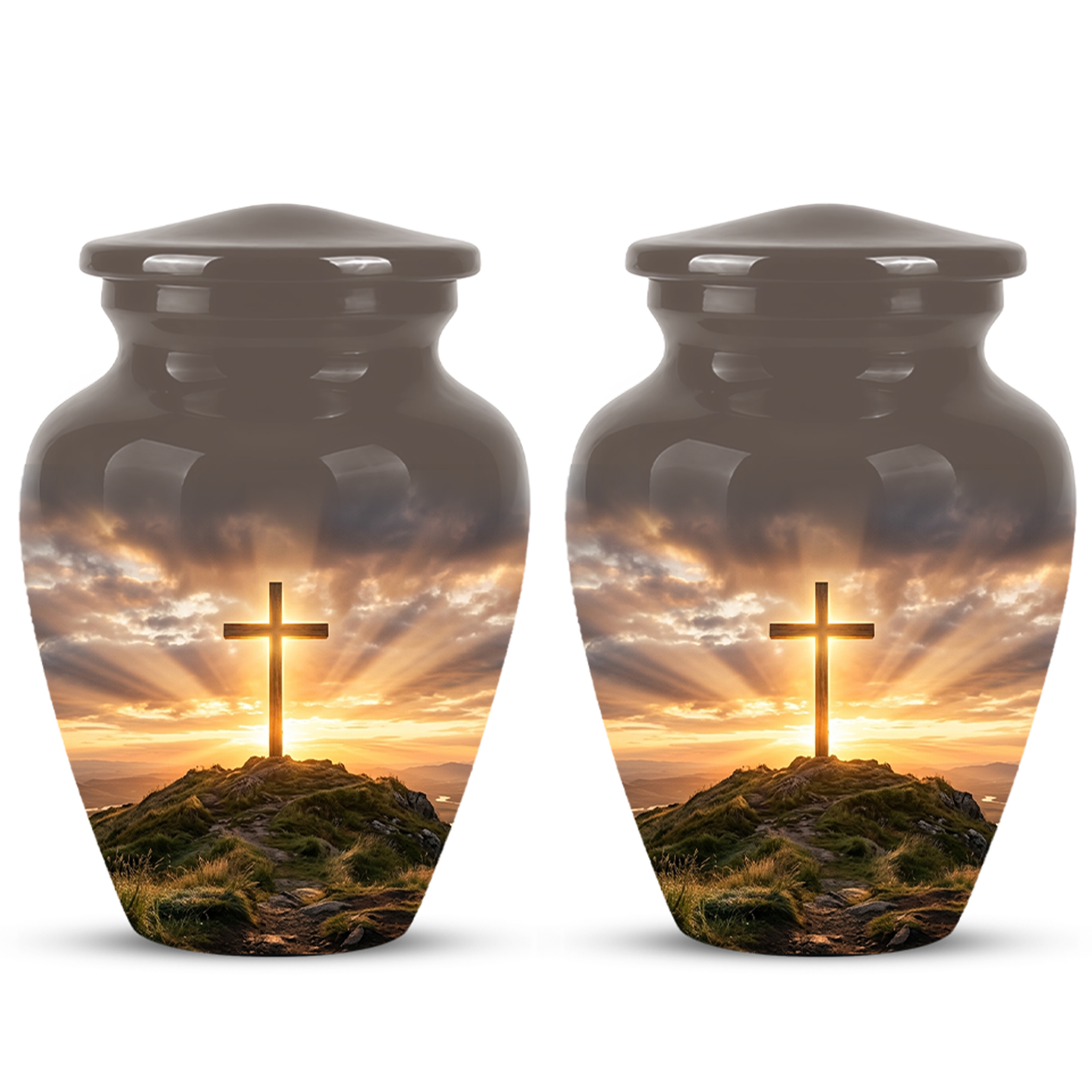 Christian Cross Cremation Urn - Sunrise Scenic Burial Urns For Human Ashes