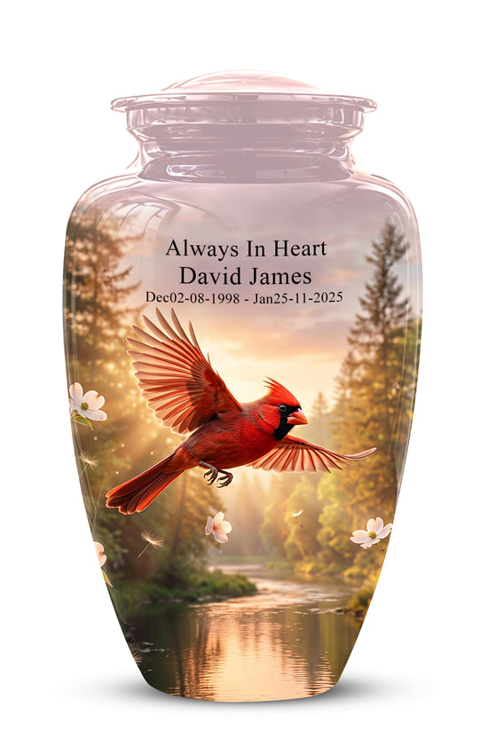 Red Flying Cardinal Bird - Personalized Memorial Urn For Human Ashes