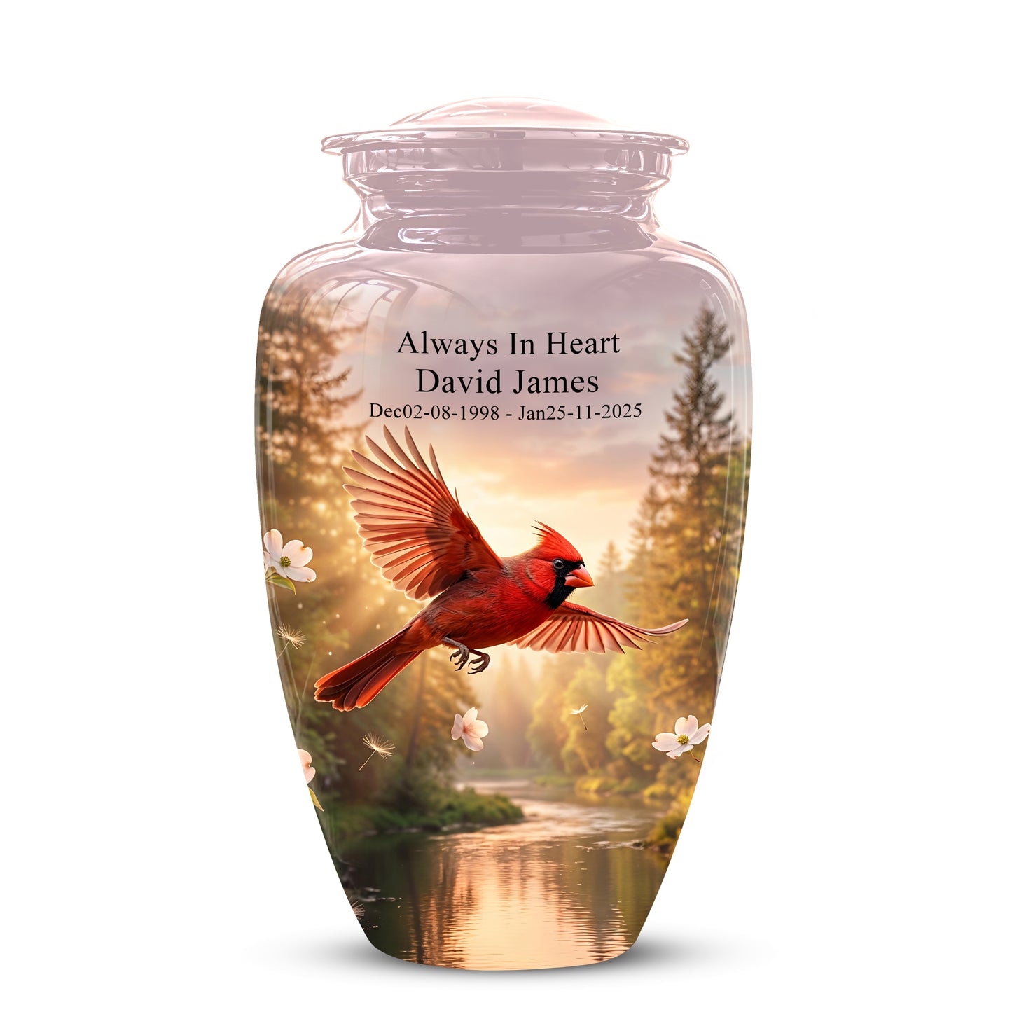 Red Flying Cardinal Bird - Personalized Memorial Urn For Human Ashes