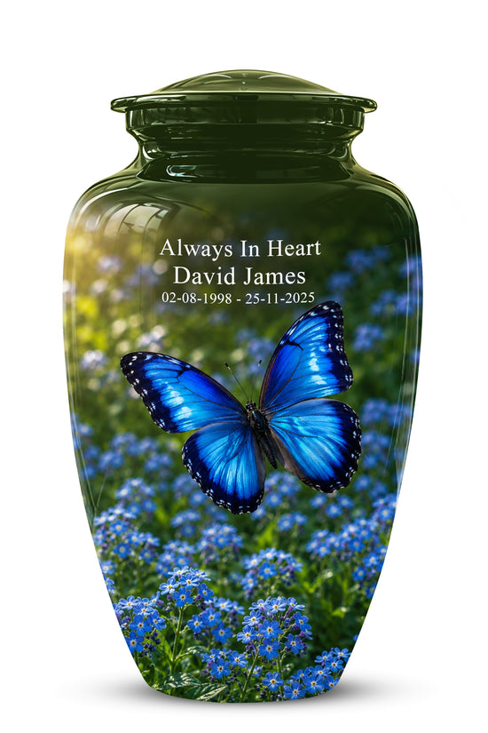 Blue Flying Butterfly Themed Urn - Majestic Butterfly Urns For Ashes