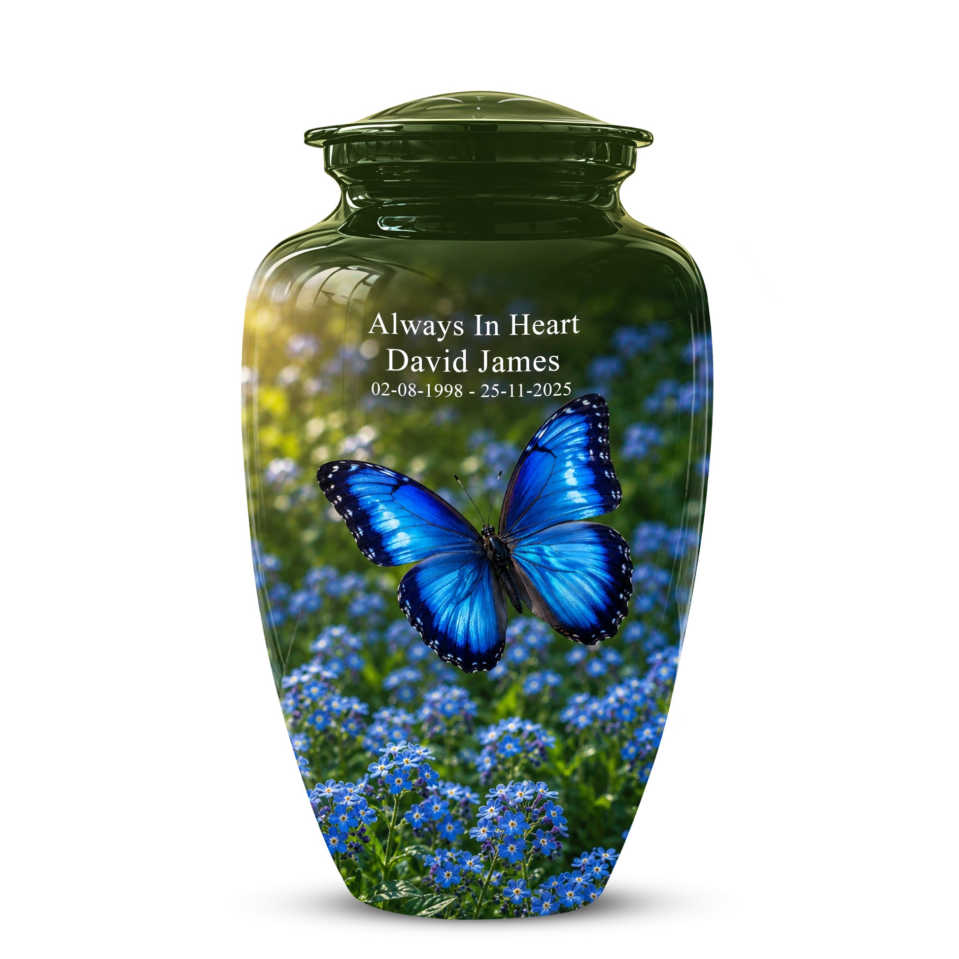 Blue Flying Butterfly Themed Urn - Majestic Butterfly Urns For Ashes