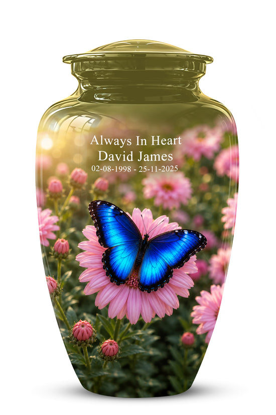 Personalized Blue Butterfly Urn - Pink Flower Memorial Urns For Ashes