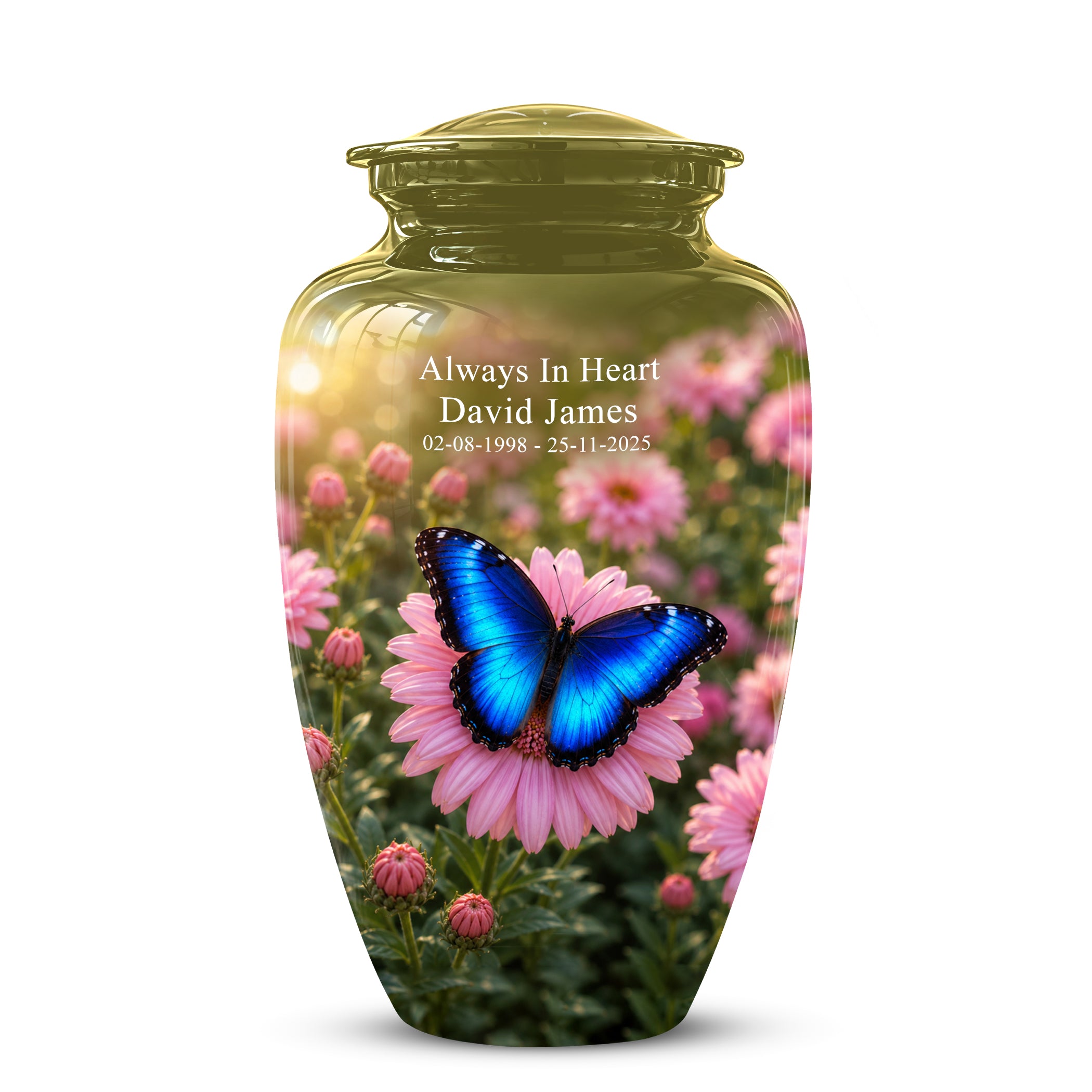 Personalized Blue Butterfly Urn - Pink Flower Memorial Urns For Ashes