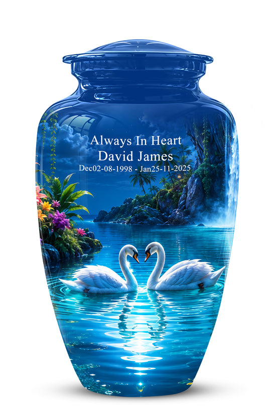 White Couple Swan Urn - Beautiful Memorial Keep Urns For Loved Ones