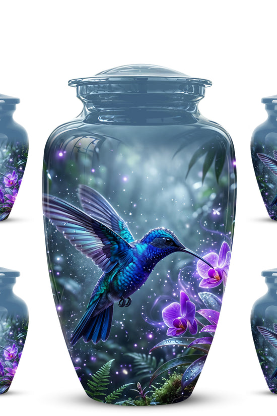 Flying Blue Hummingbird Urn - Majestic Memorial Urns For Human Ashes