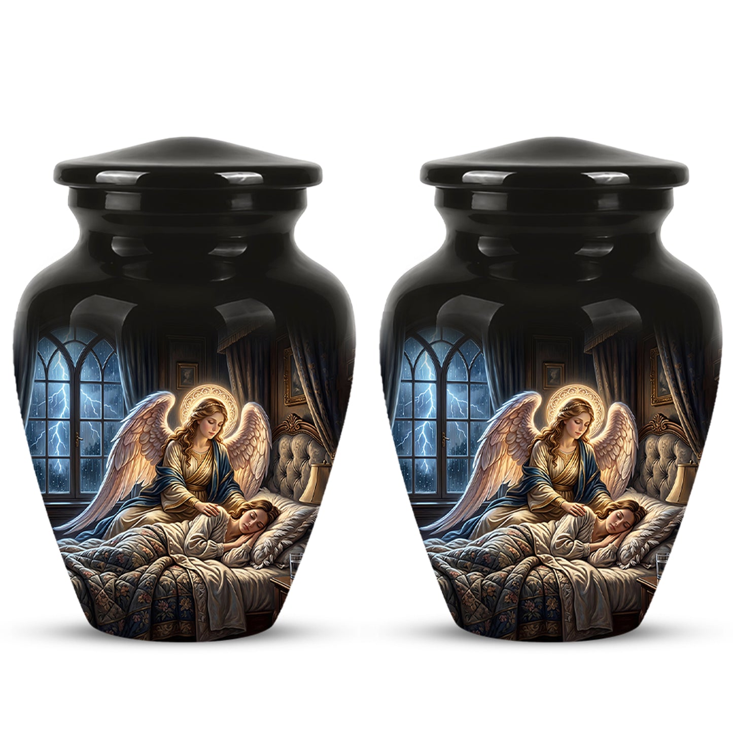 Angel Mom Cremation Urn - Black Memorial Urns For Mother Ashes