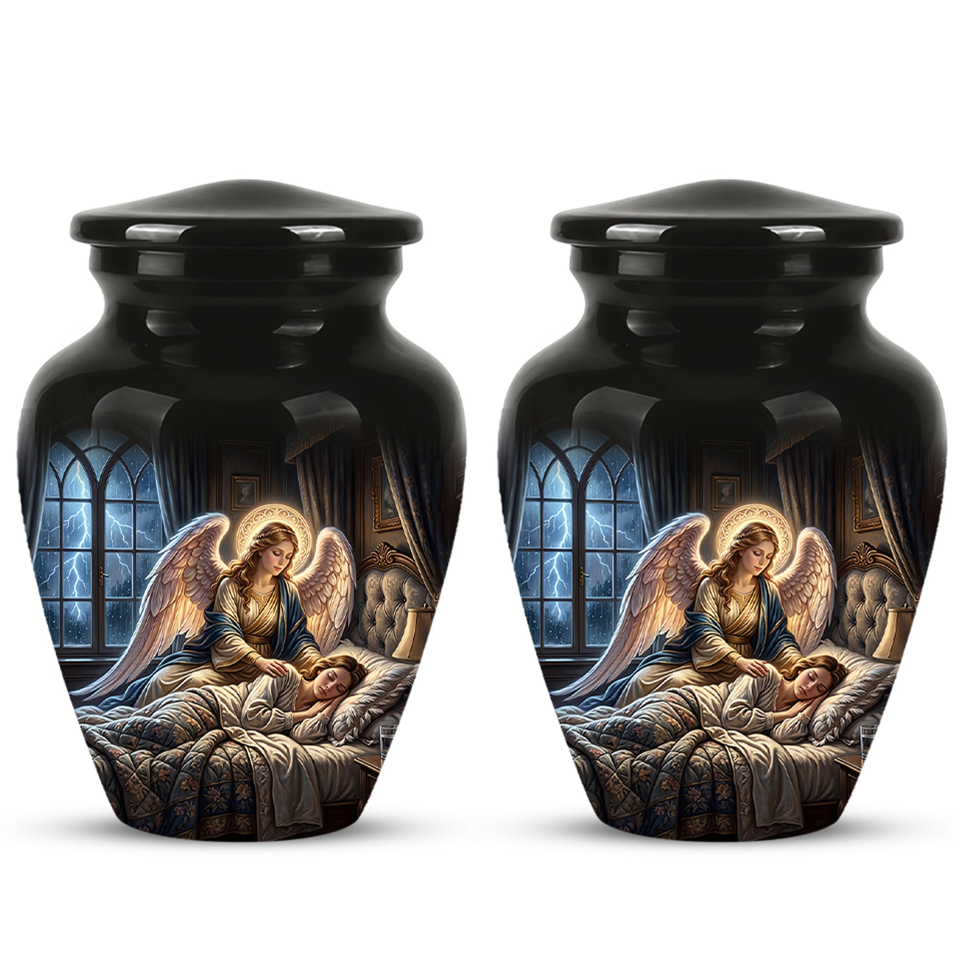Angel Mom Cremation Urn - Black Memorial Urns For Mother Ashes