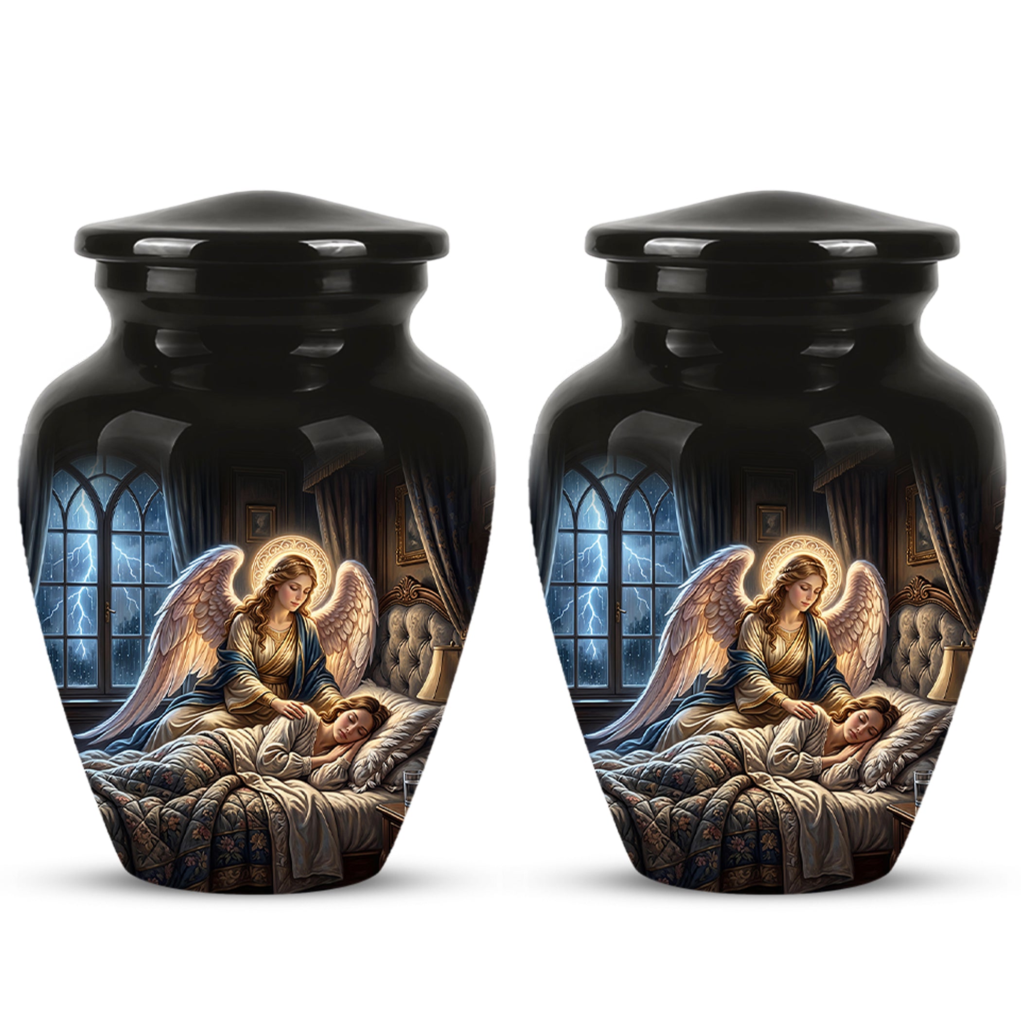 Angel Mom Cremation Urn - Black Memorial Urns For Mother Ashes