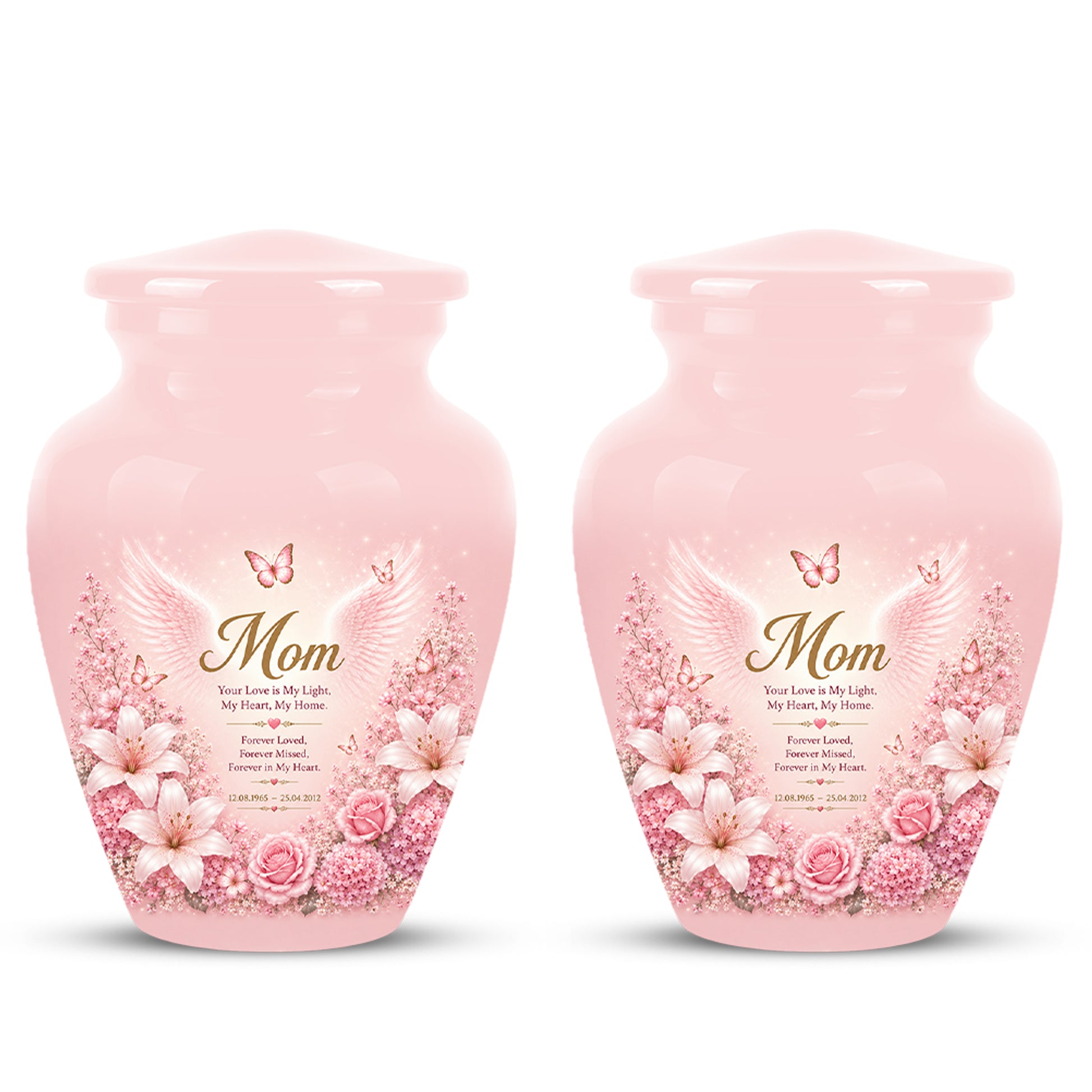 Angel Wings Funeral Urn for Mom – Pink Aluminium Burial Urn for Human Ashes