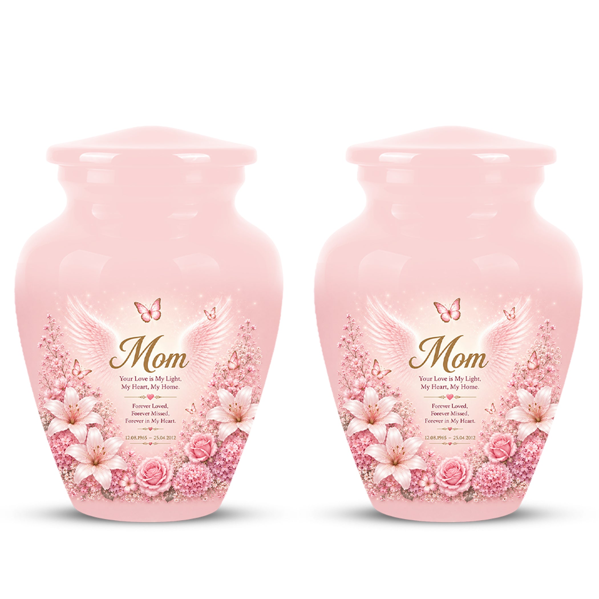 Angel Wings Funeral Urn for Mom – Pink Aluminium Burial Urn for Human Ashes