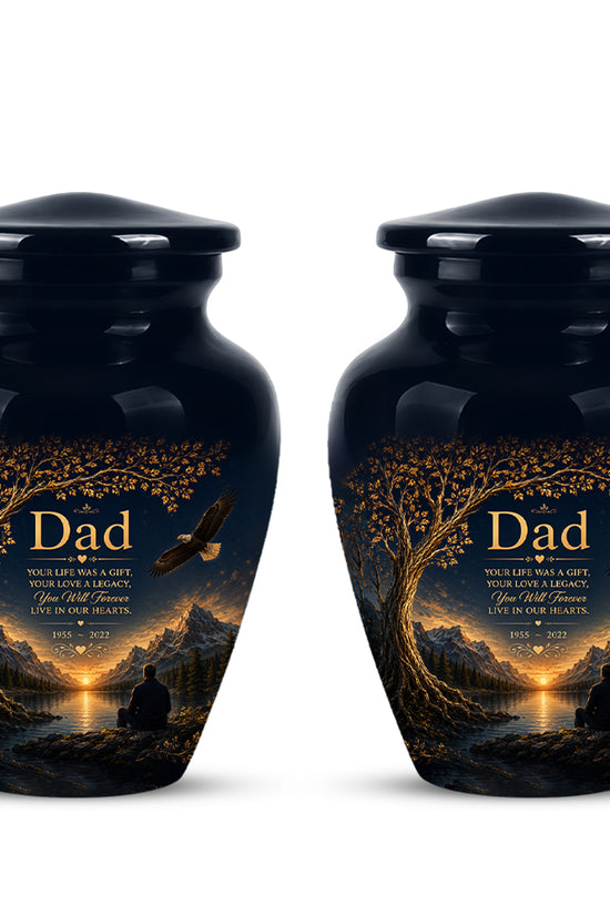 Mountain Memorial Urn for Dad – Black Funeral Urn for Human Ashes