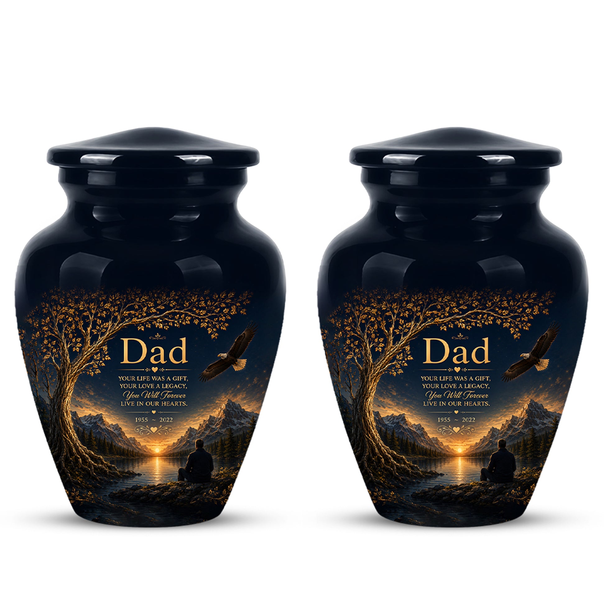 Mountain Memorial Urn for Dad – Black Funeral Urn for Human Ashes