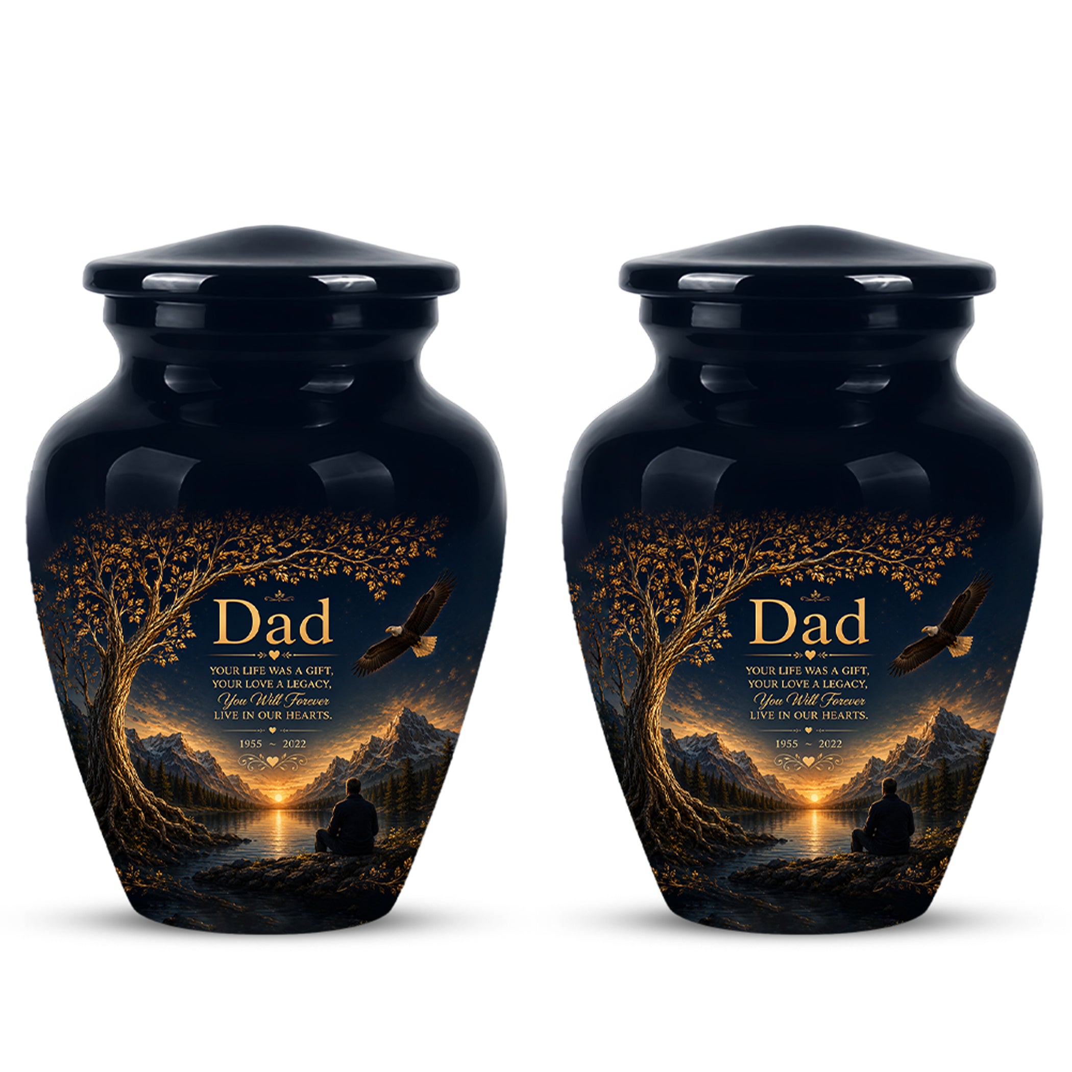 Mountain Memorial Urn for Dad – Black Funeral Urn for Human Ashes
