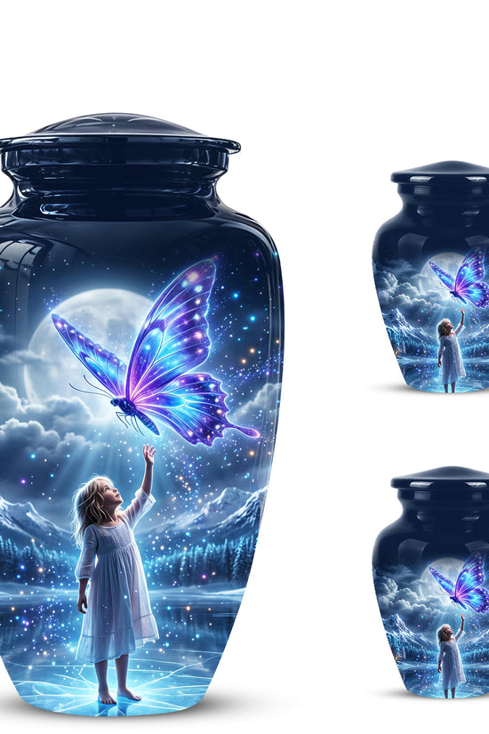 Colorful Butterfly With Girl Child - Beautiful Funeral Urns For Ashes