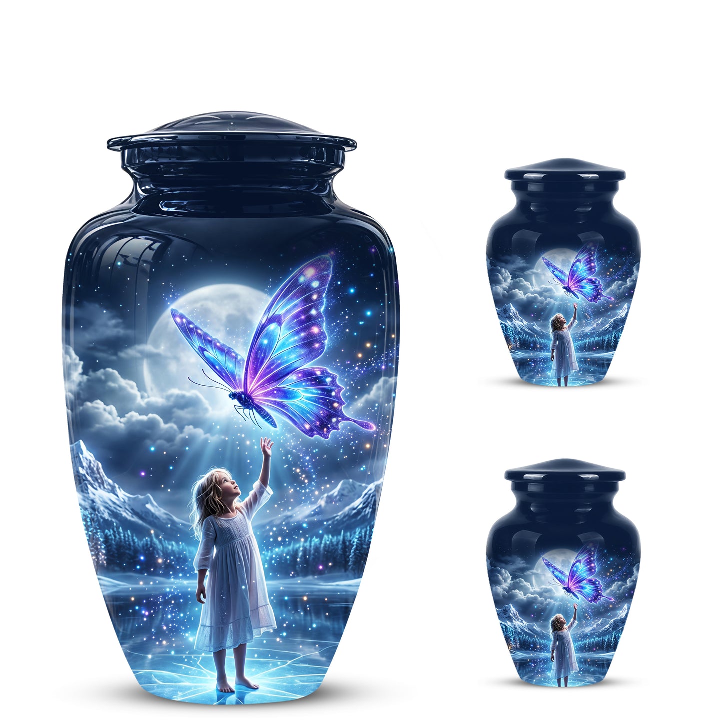 Colorful Butterfly With Girl Child - Beautiful Funeral Urns For Ashes