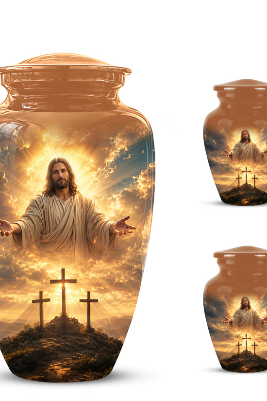 Christian Cross Themed Urn - Sunset Jesus Urns For Spiritual Human Ashes