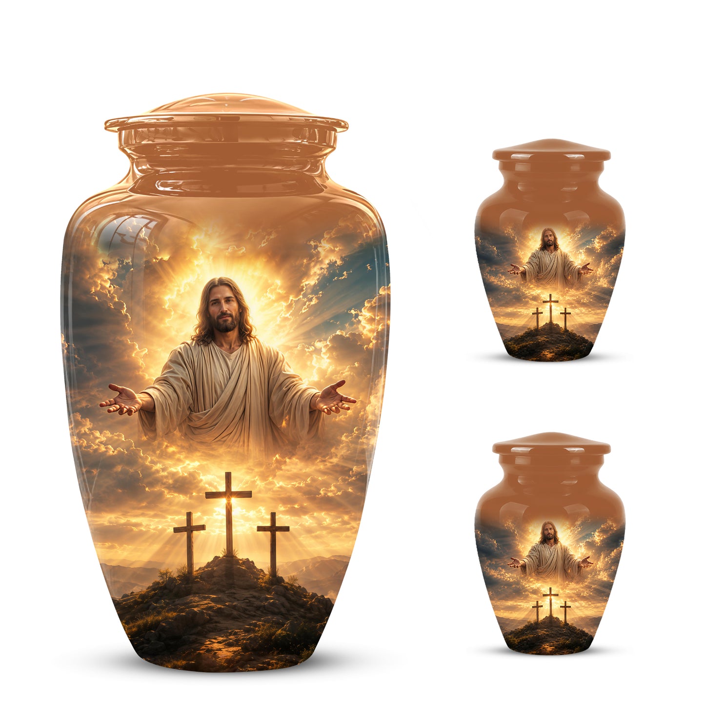 Christian Cross Themed Urn - Sunset Jesus Urns For Spiritual Human Ashes