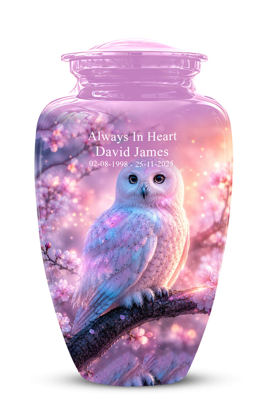 White Owl Cremation Urn - Beautiful Pink Memorial Urns For Human Ashes