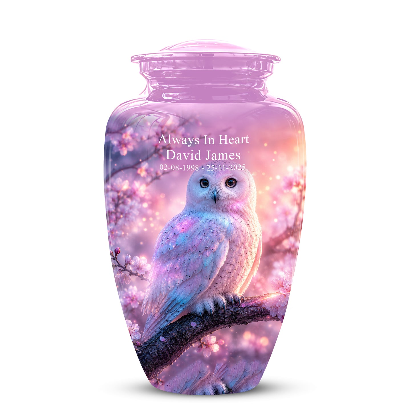 White Owl Cremation Urn - Beautiful Pink Memorial Urns For Human Ashes