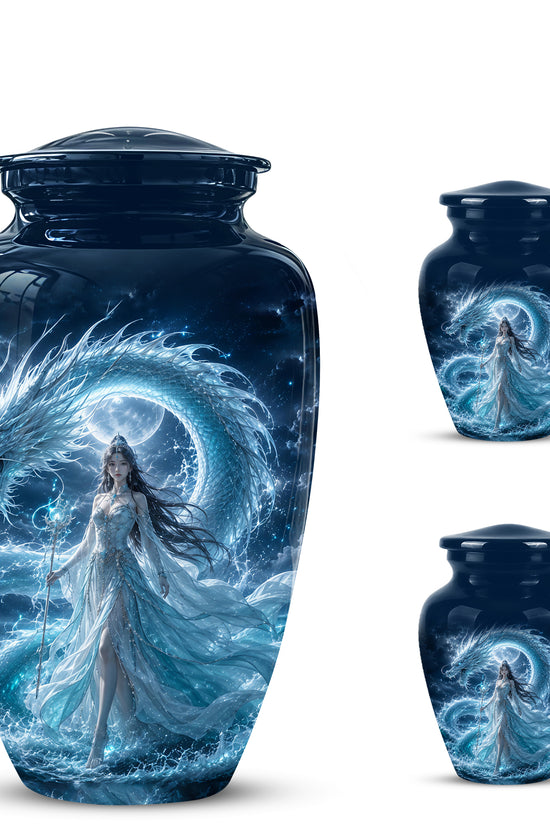 Dragon And Moon Goddess Fantasy Urn - Artistic Memorial Urns For Ashes