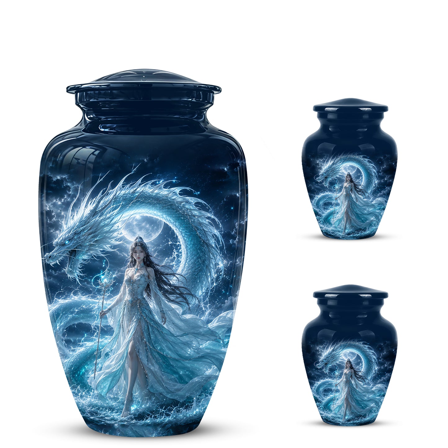 Dragon And Moon Goddess Fantasy Urn - Artistic Memorial Urns For Ashes