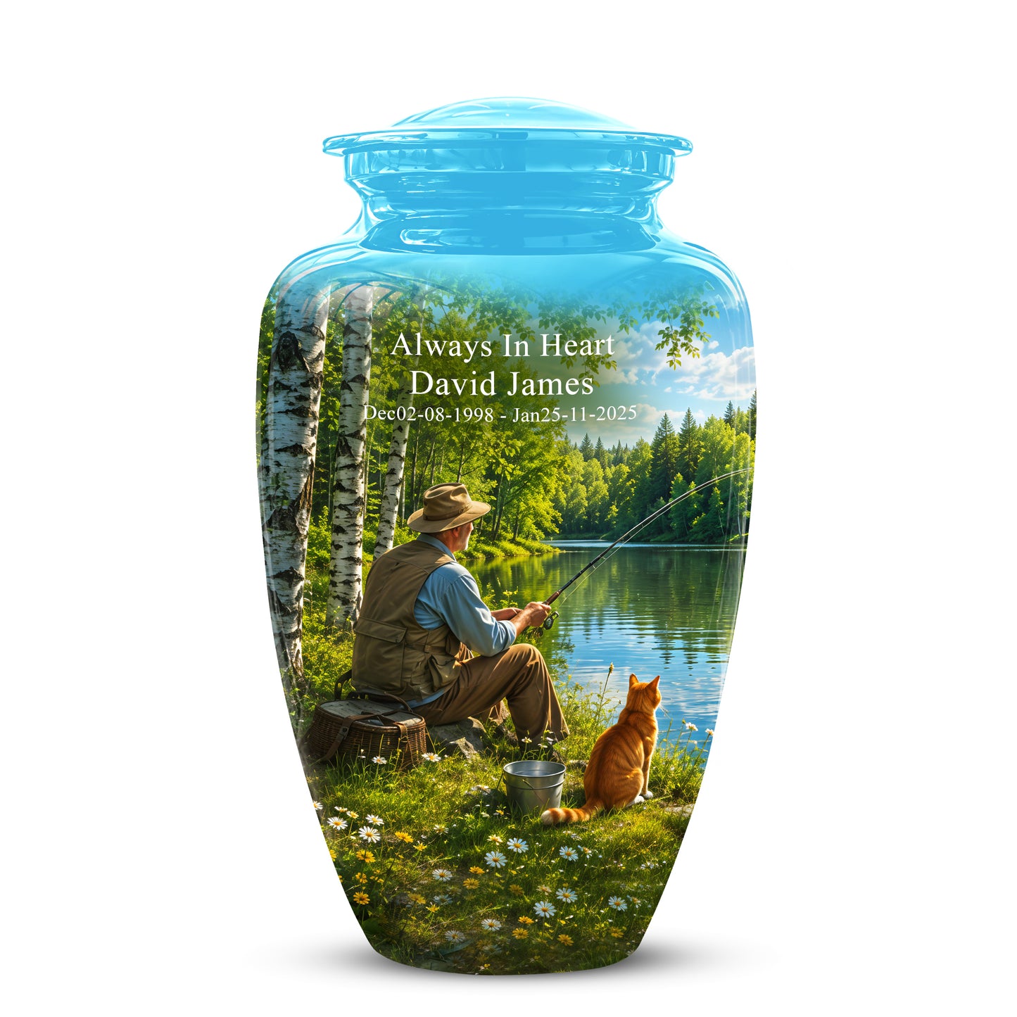 Fisherman With Cat - Artistic Fishing Memorial Urns For Men & Women