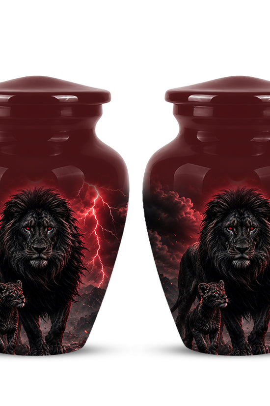 Lion With Cub Urn - Handcrafted Personalized Lion Burial Urn For Ashes