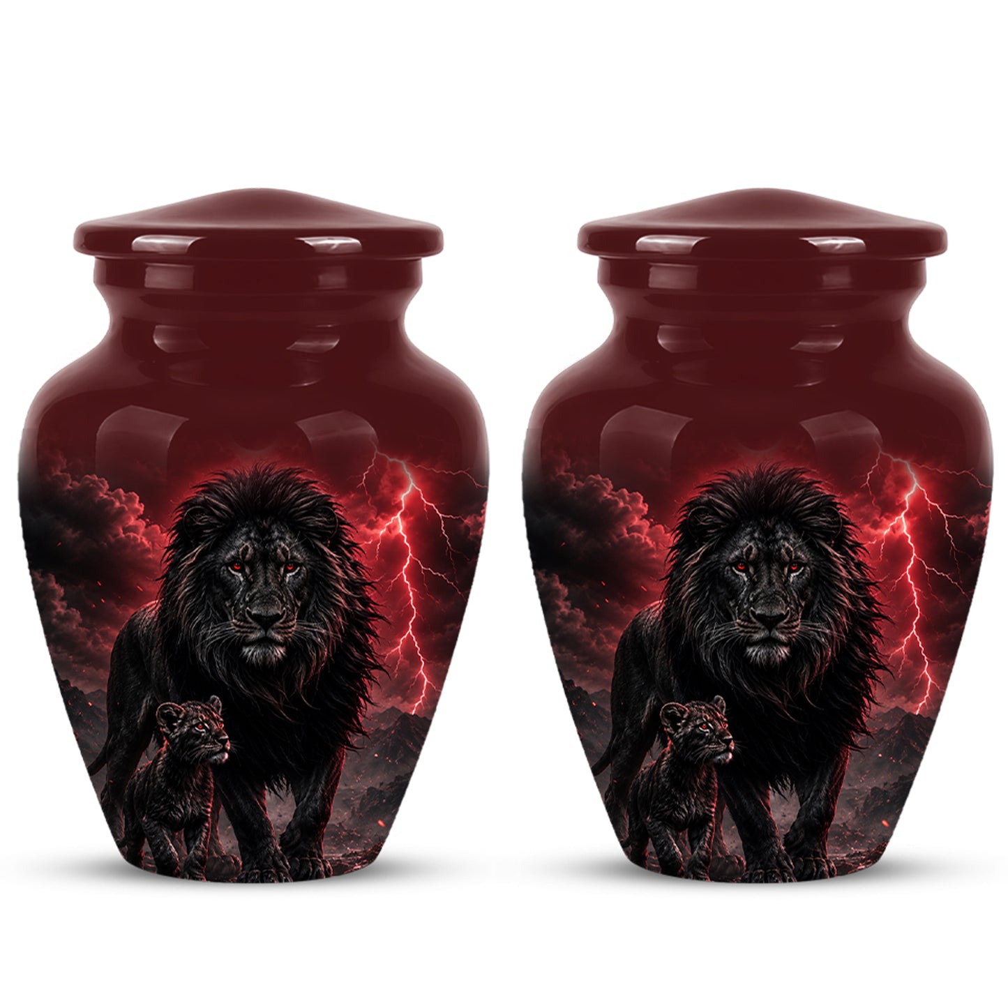 Lion With Cub Urn - Handcrafted Personalized Lion Burial Urn For Ashes