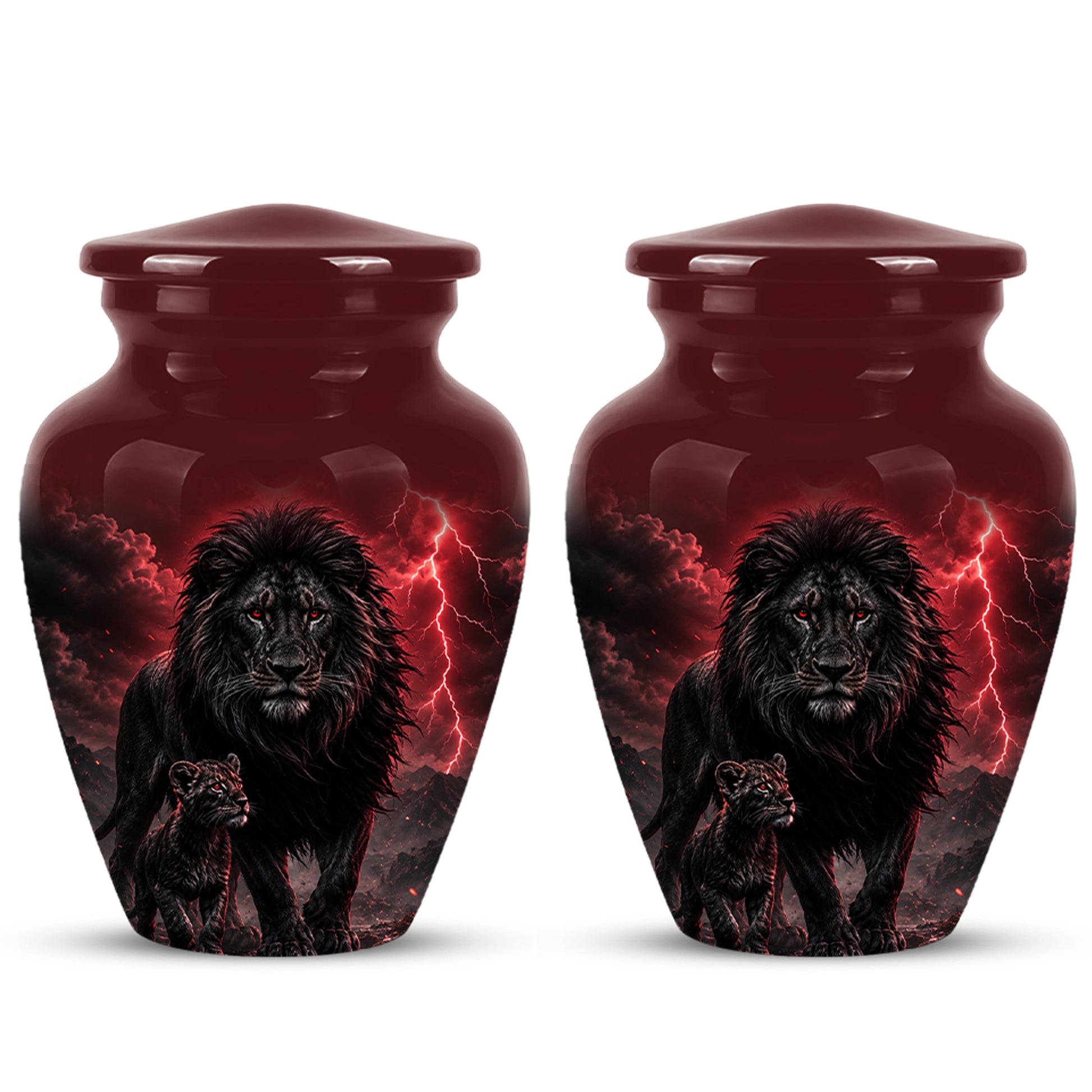 Lion With Cub Urn - Handcrafted Personalized Lion Burial Urn For Ashes