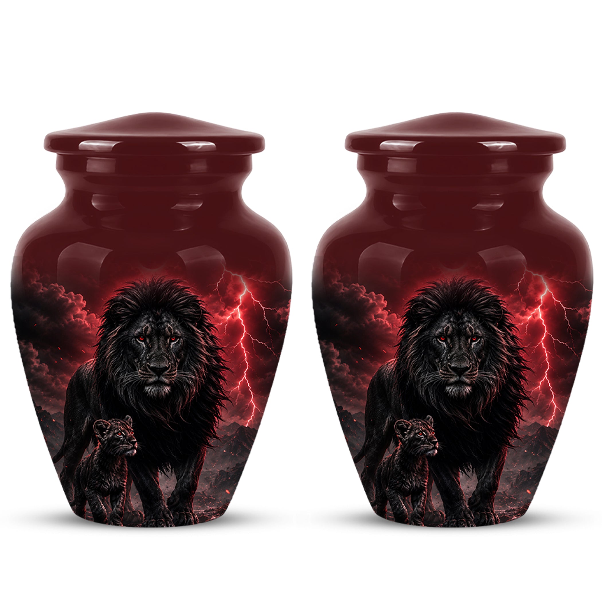 Lion With Cub Urn - Handcrafted Personalized Lion Burial Urn For Ashes