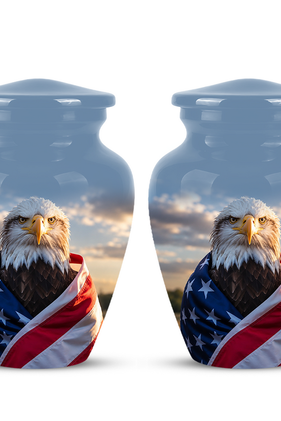 Bald Eagle Draped in American Flag - Patriotic Burial Urns For Human Ashes