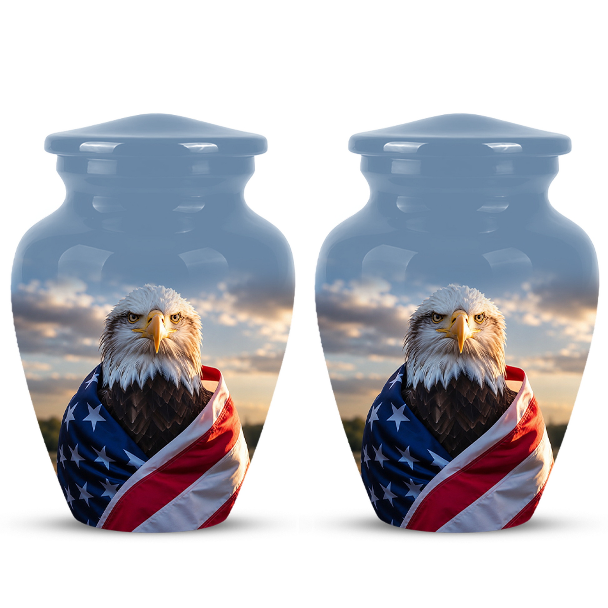 Bald Eagle Draped in American Flag - Patriotic Burial Urns For Human Ashes