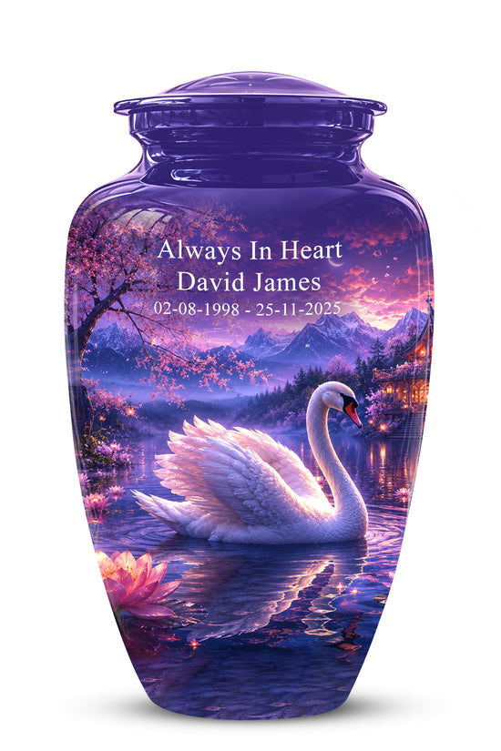 Swan & Cherry Blossom Serenade Urn - Beautiful Custom Urns For Ashes