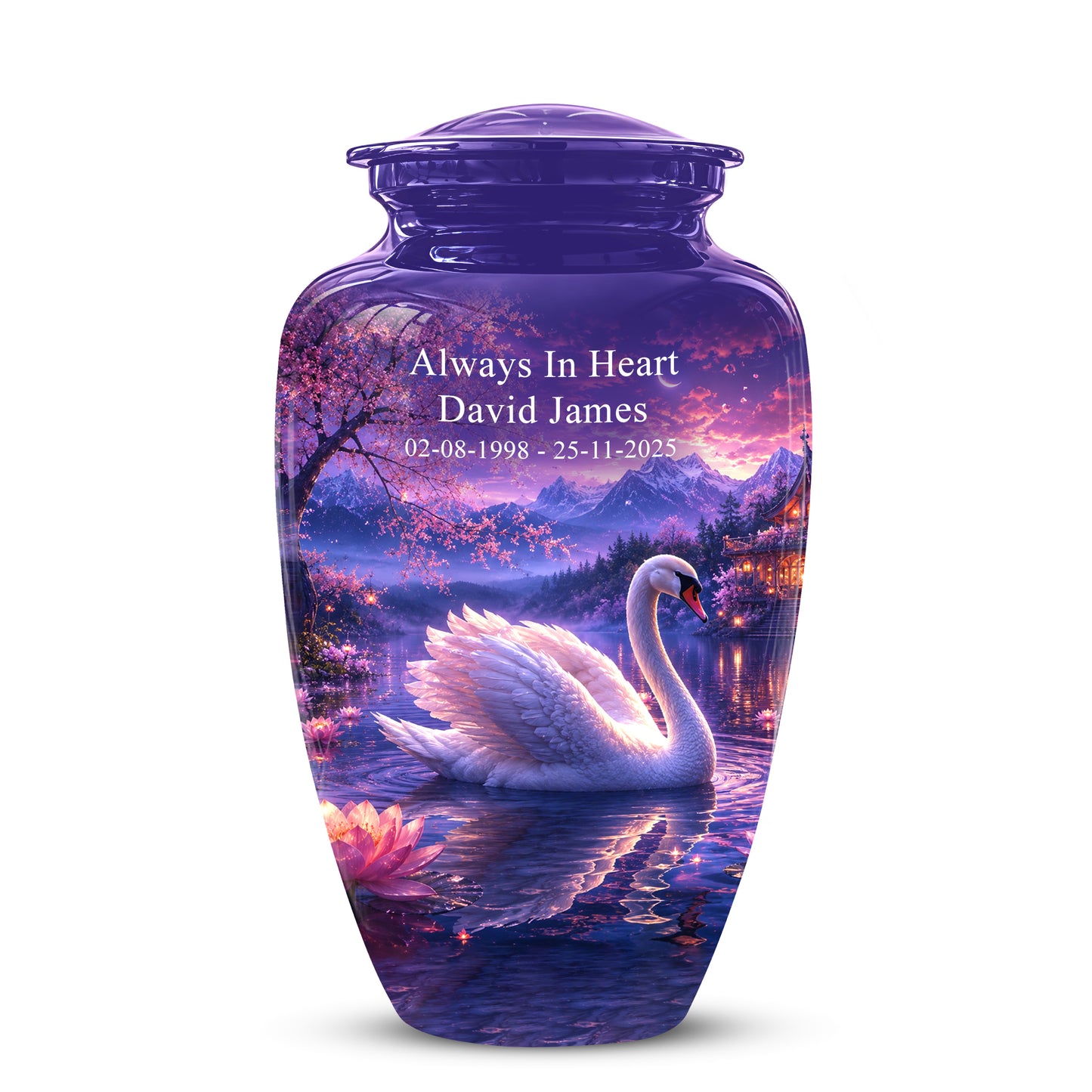 Swan & Cherry Blossom Serenade Urn - Beautiful Custom Urns For Ashes