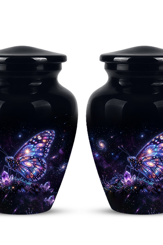 Purple Butterfly Cremation Urn - Beautiful Black Urns For Human Ashes