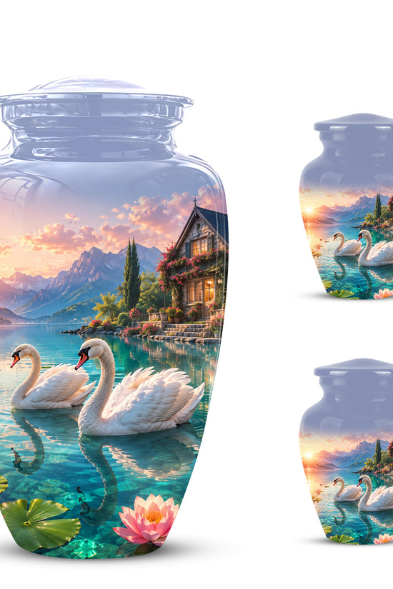 Couple Swan Themed Urn - Artistic Handcrafted Burial Urns For Humans