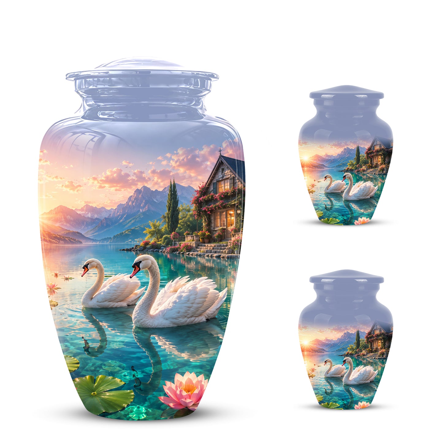 Couple Swan Themed Urn - Artistic Handcrafted Burial Urns For Humans