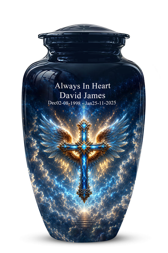 Celestial Jesus Cross Urn - Artistic Handcrafted Urns For Men & Women