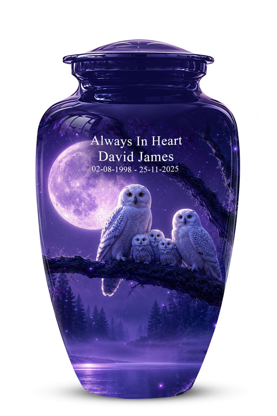 Purple Owl Cremation Urn - Handcrafted Memorial Urn For Adults Ashes