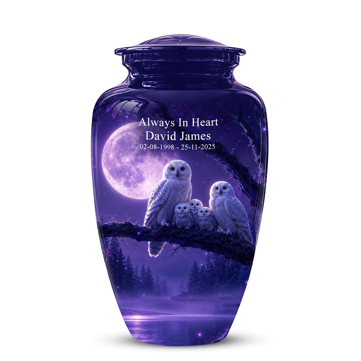 Purple Owl Cremation Urn - Handcrafted Memorial Urn For Adults Ashes