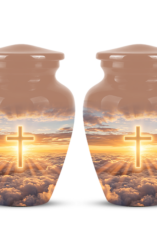 Christian Cross in Sky Cremation Urn - Beautiful Artistic Burial Urns For Ashes