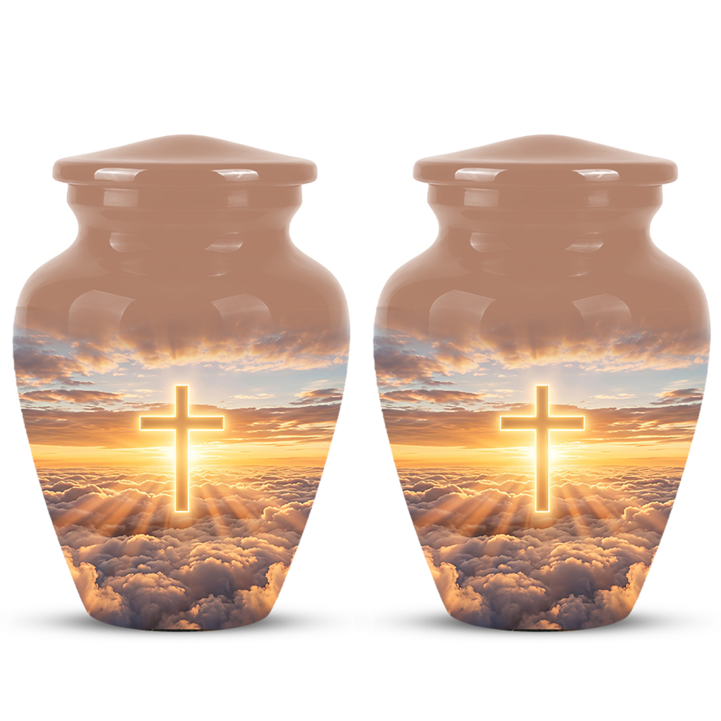 Christian Cross in Sky Cremation Urn - Beautiful Artistic Burial Urns For Ashes