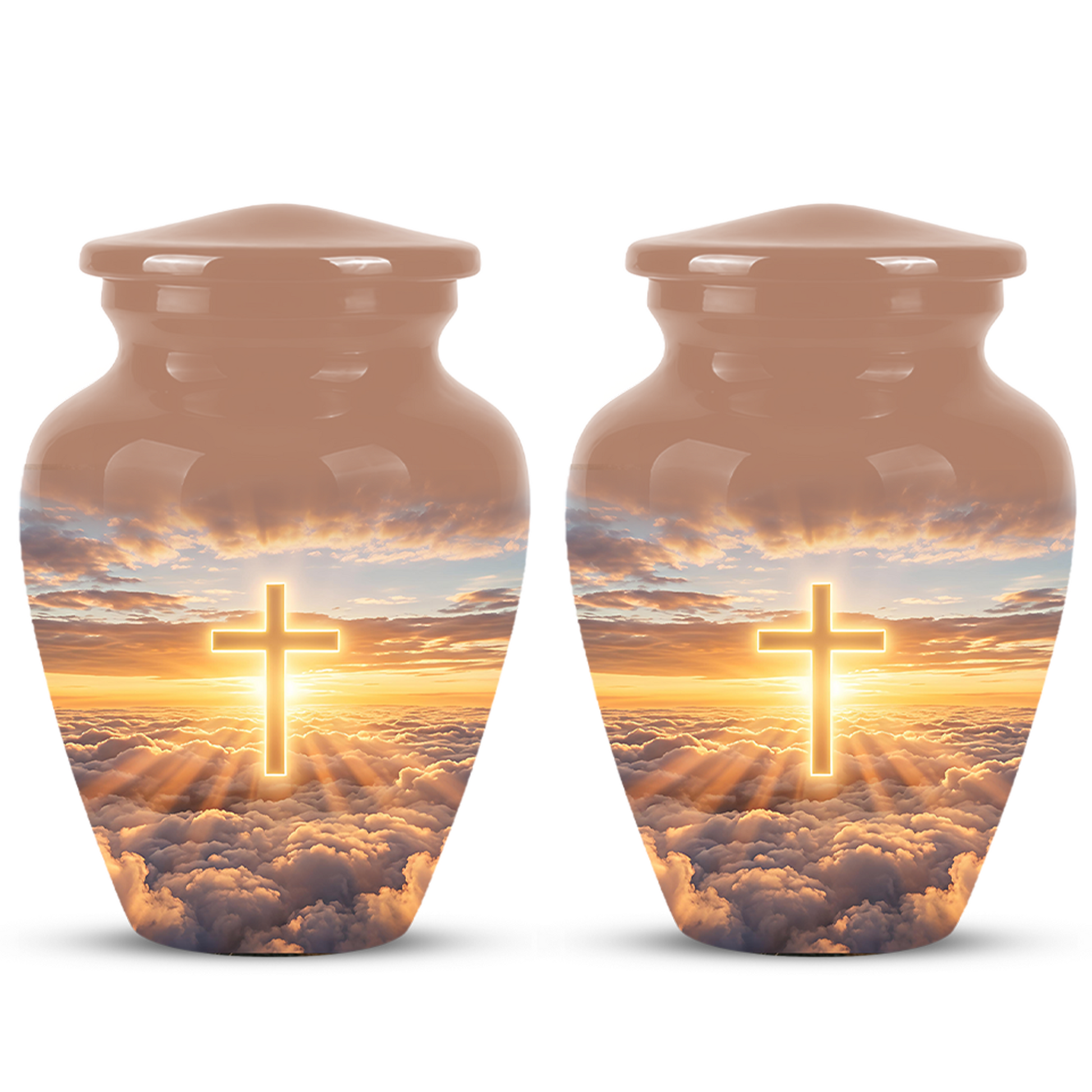 Christian Cross in Sky Cremation Urn - Beautiful Artistic Burial Urns For Ashes