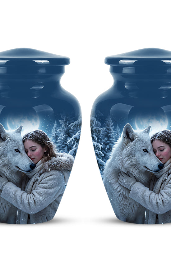 Moonlit White Wolf Cremation Urn for Ashes | Personalized Memorial