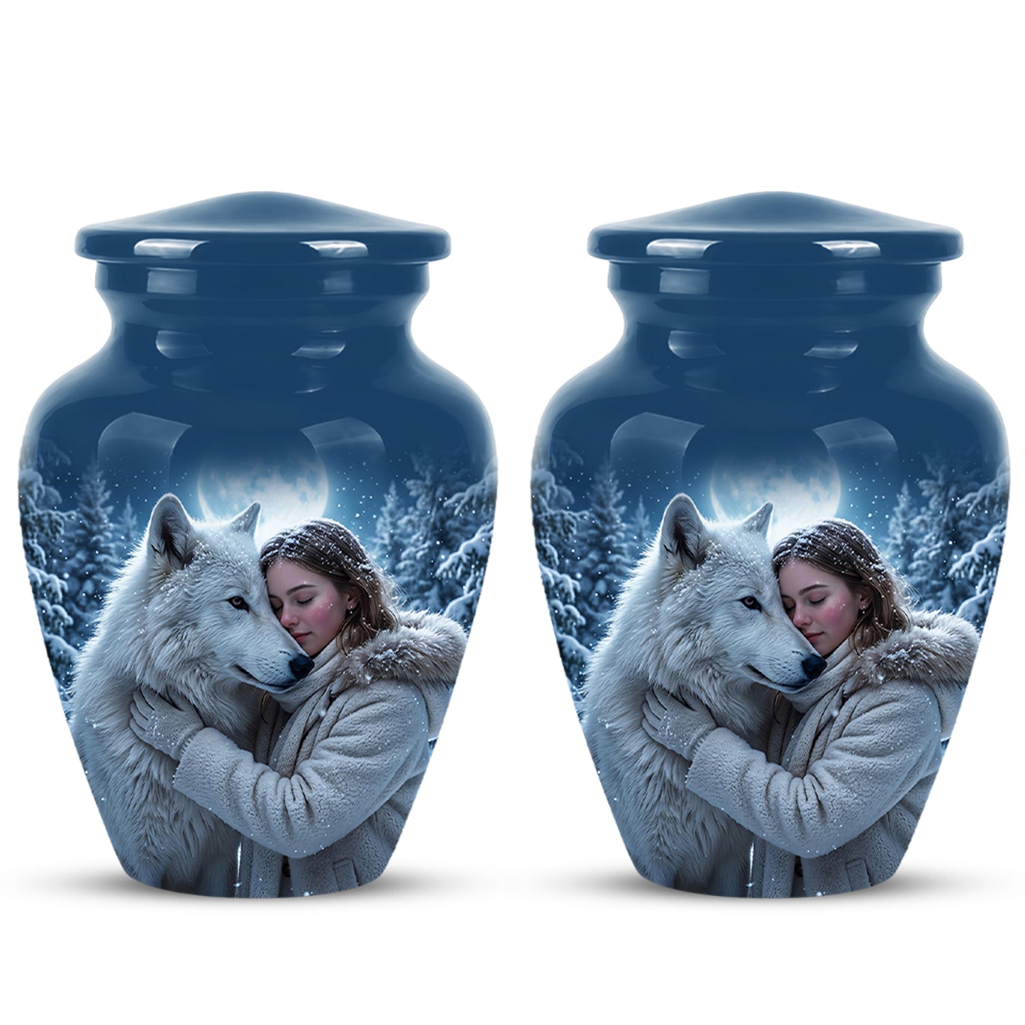 Moonlit White Wolf Cremation Urn for Ashes | Personalized Memorial