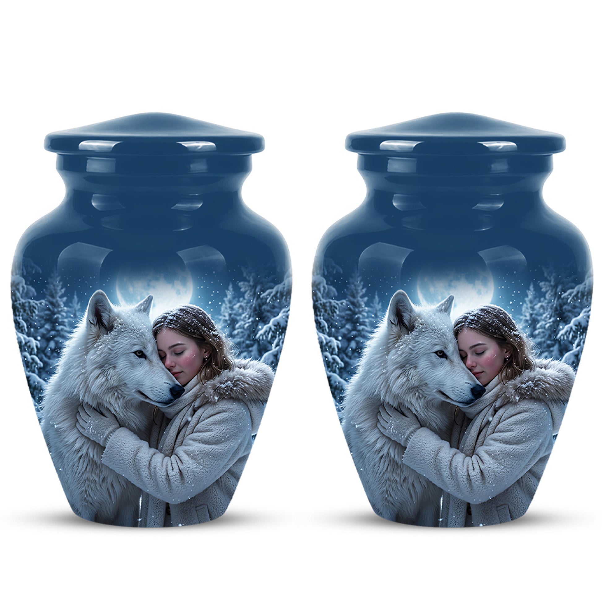 Moonlit White Wolf Cremation Urn for Ashes | Personalized Memorial