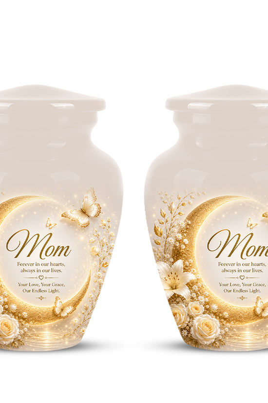 Floral Memorial Urn for Mom – White Aluminium Cremation Urn for Ashes