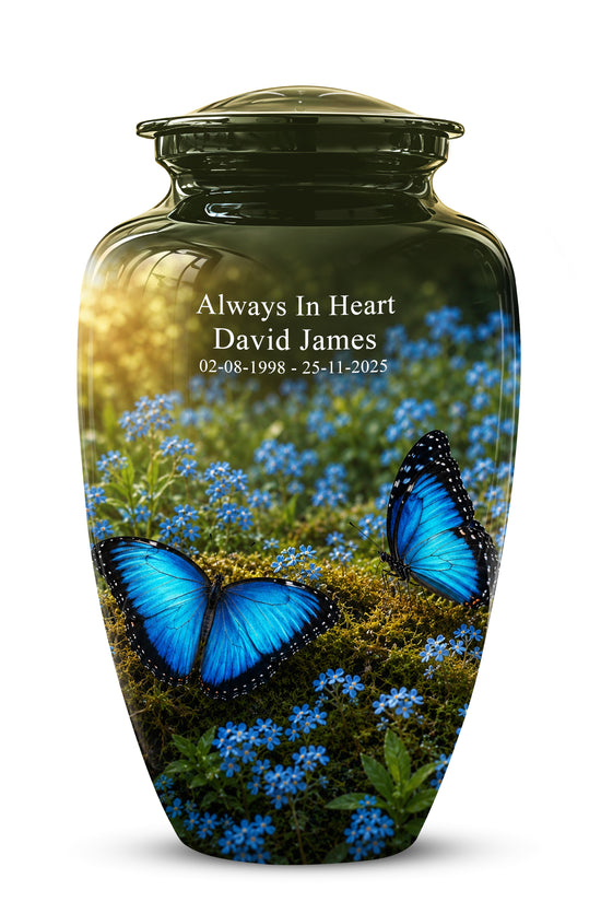 Handcrafted Blue Butterfly Memorial Urn - Elegant Funeral Urns For Mom