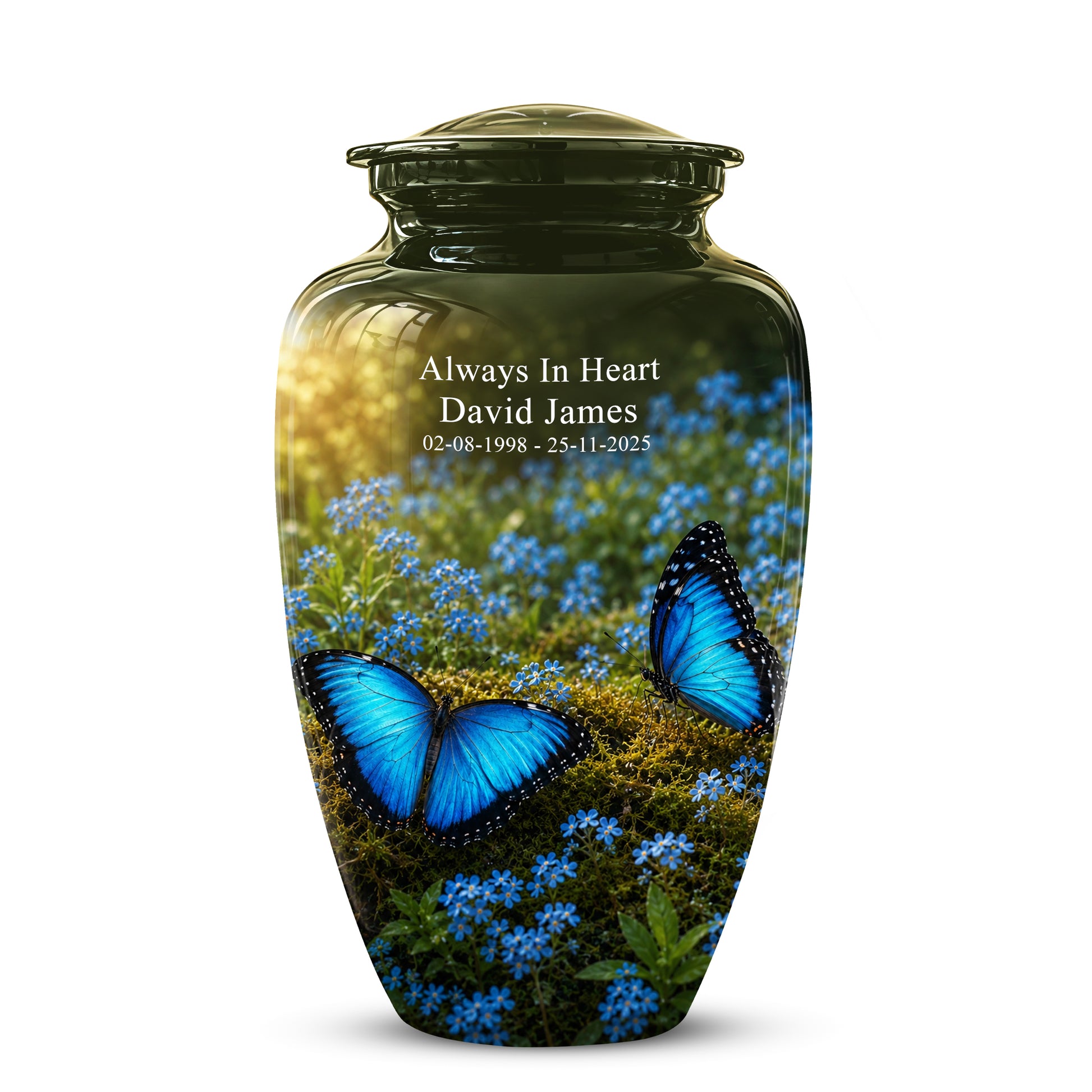 Handcrafted Blue Butterfly Memorial Urn - Elegant Funeral Urns For Mom
